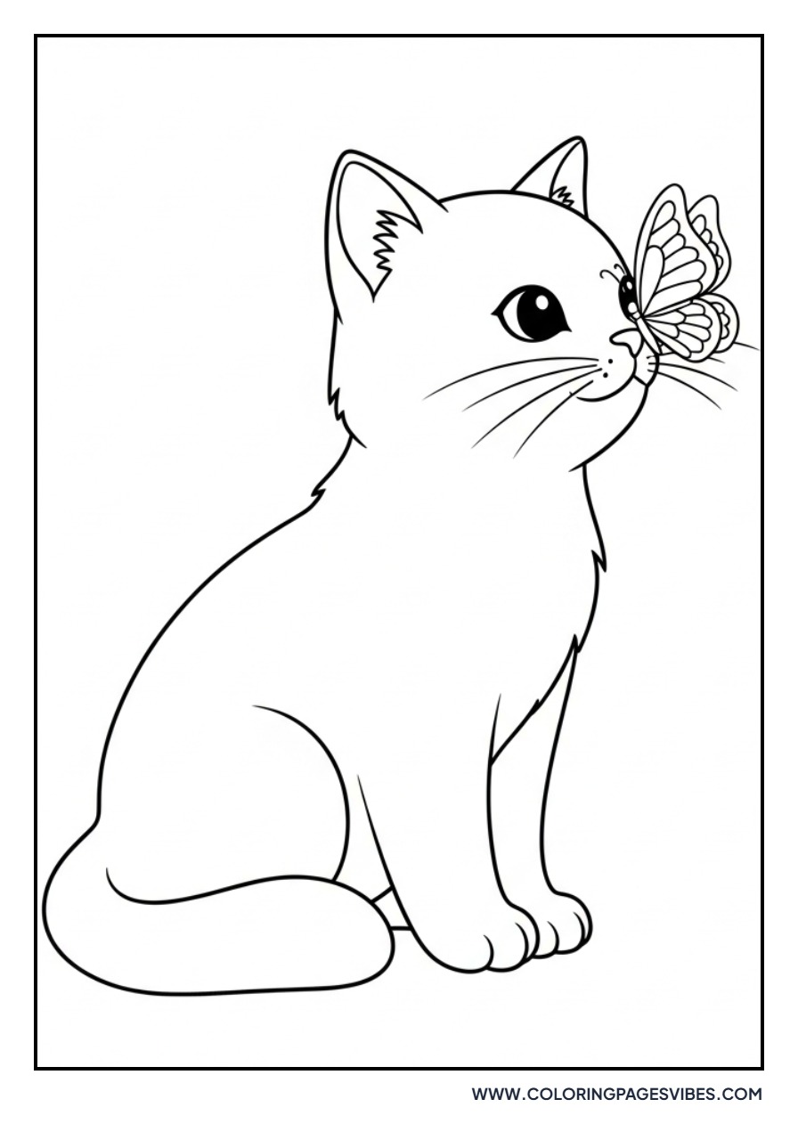 Cartoon Cat with Butterfly on Nose