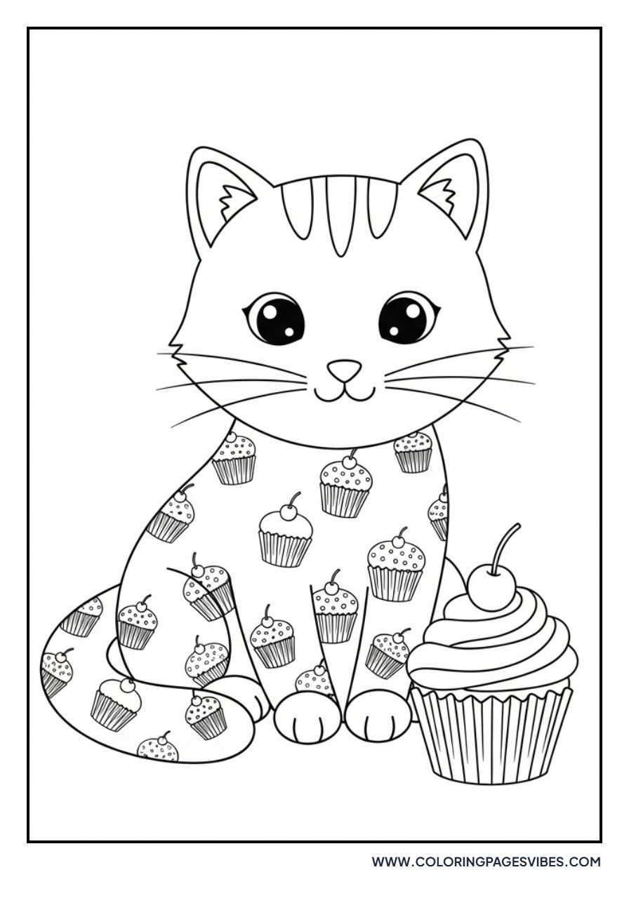 Cartoon Cat with Cupcake
