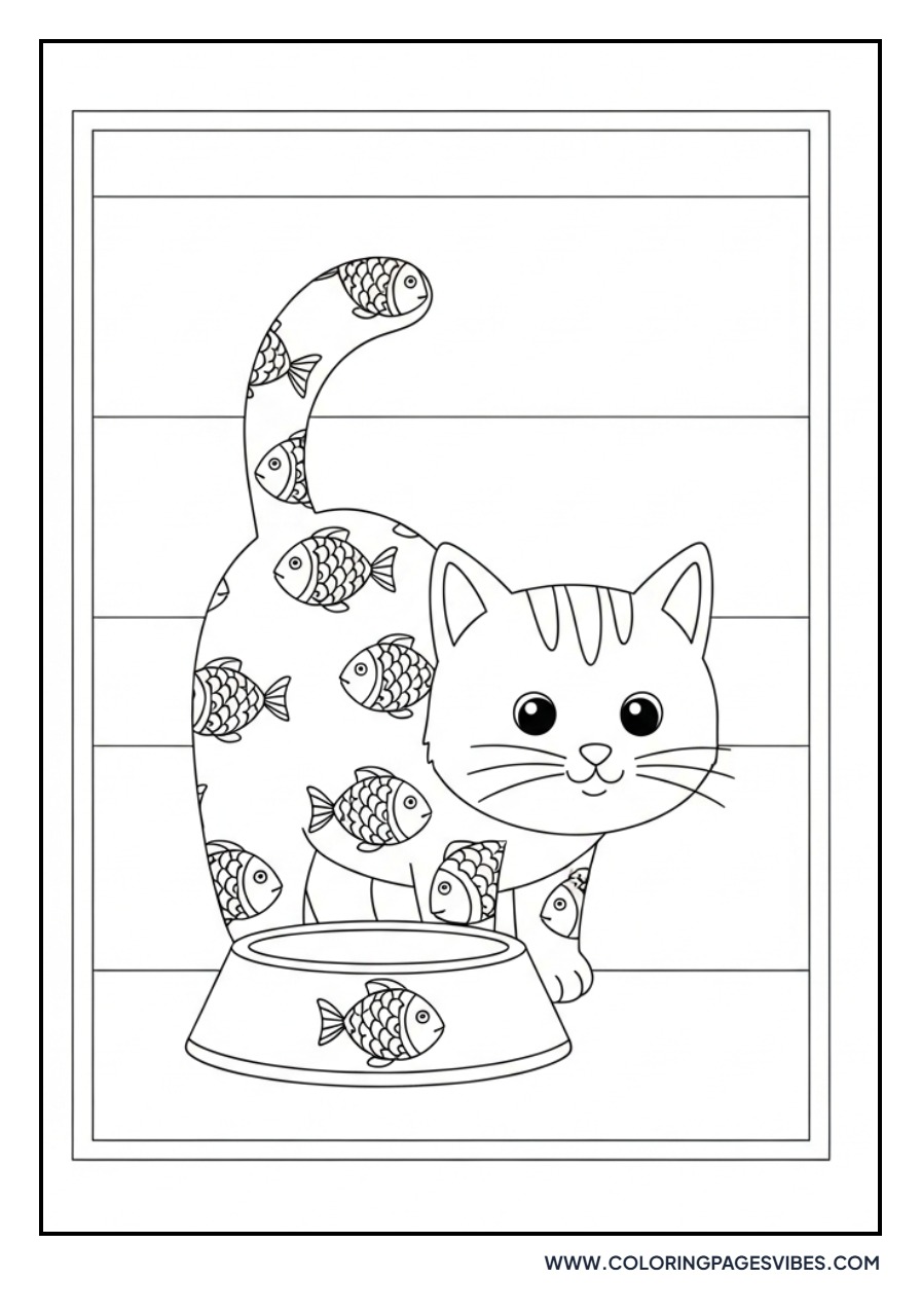 Cartoon Cat with Fish