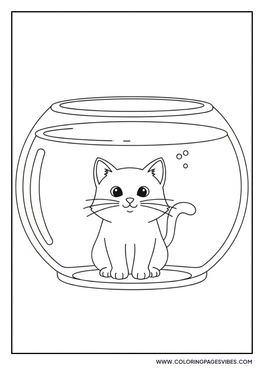 Cartoon Cat with Fishbowl