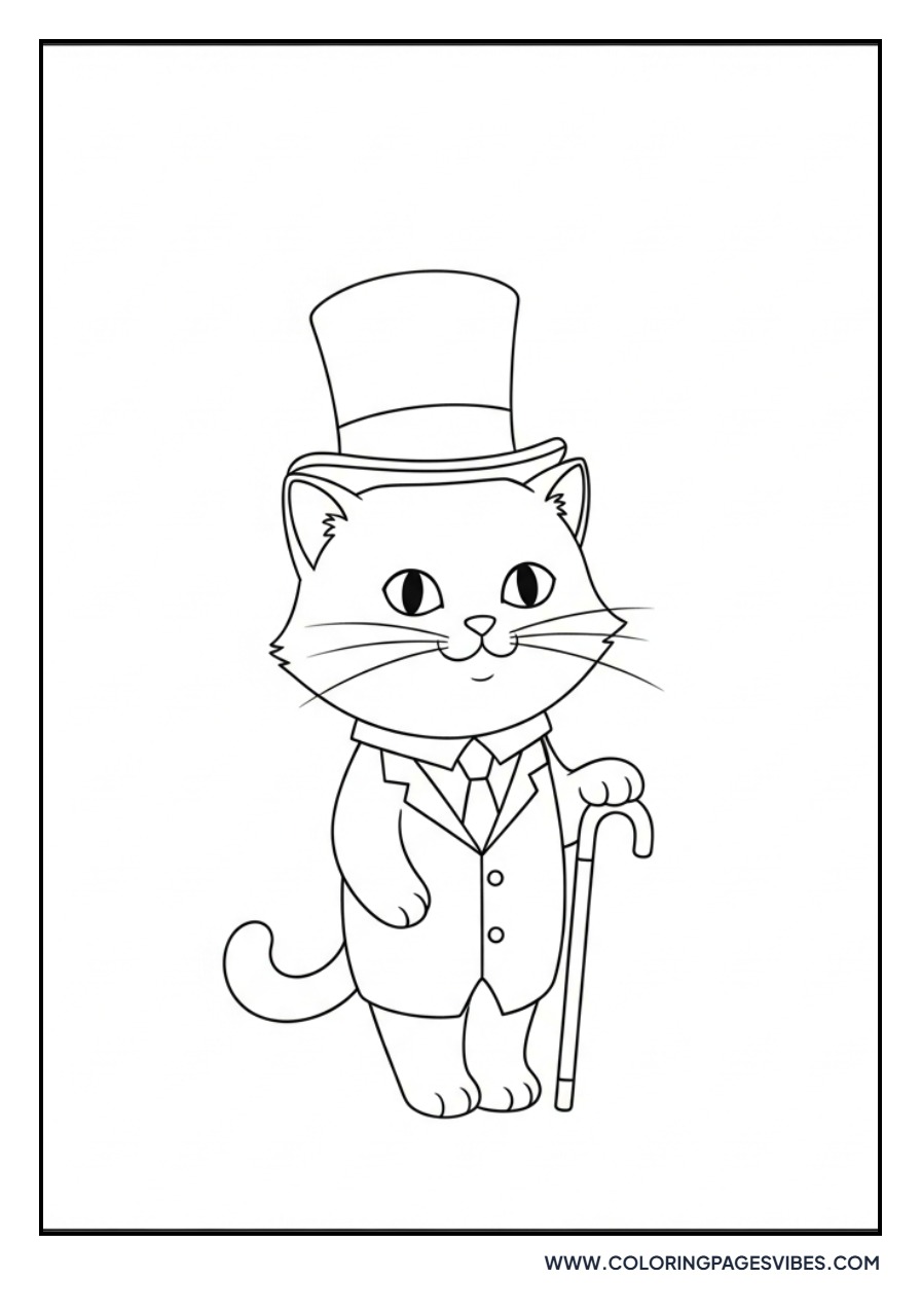 Cartoon Cat with Hat and Cane