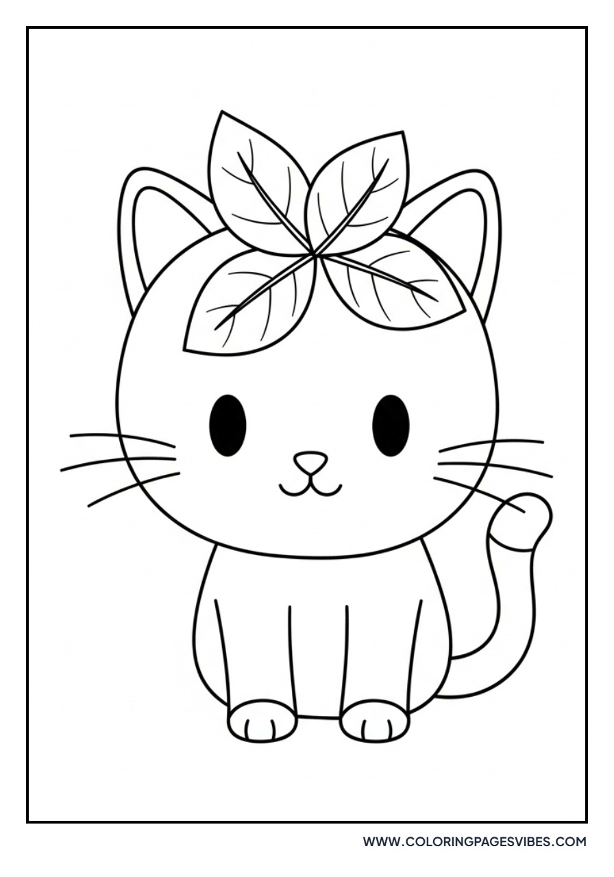 Cartoon Cat with Leaf