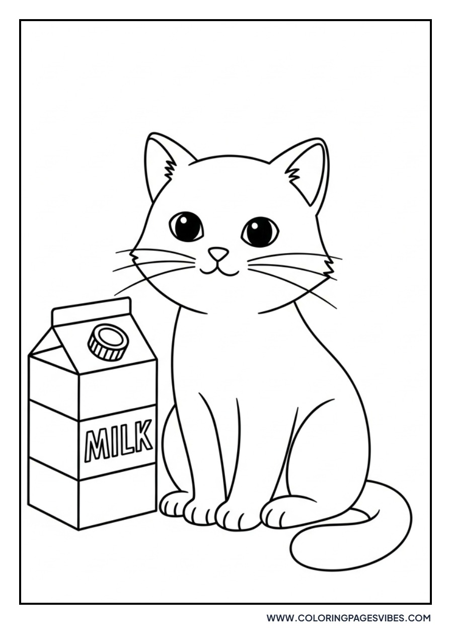 Cartoon Cat with Milk Carton