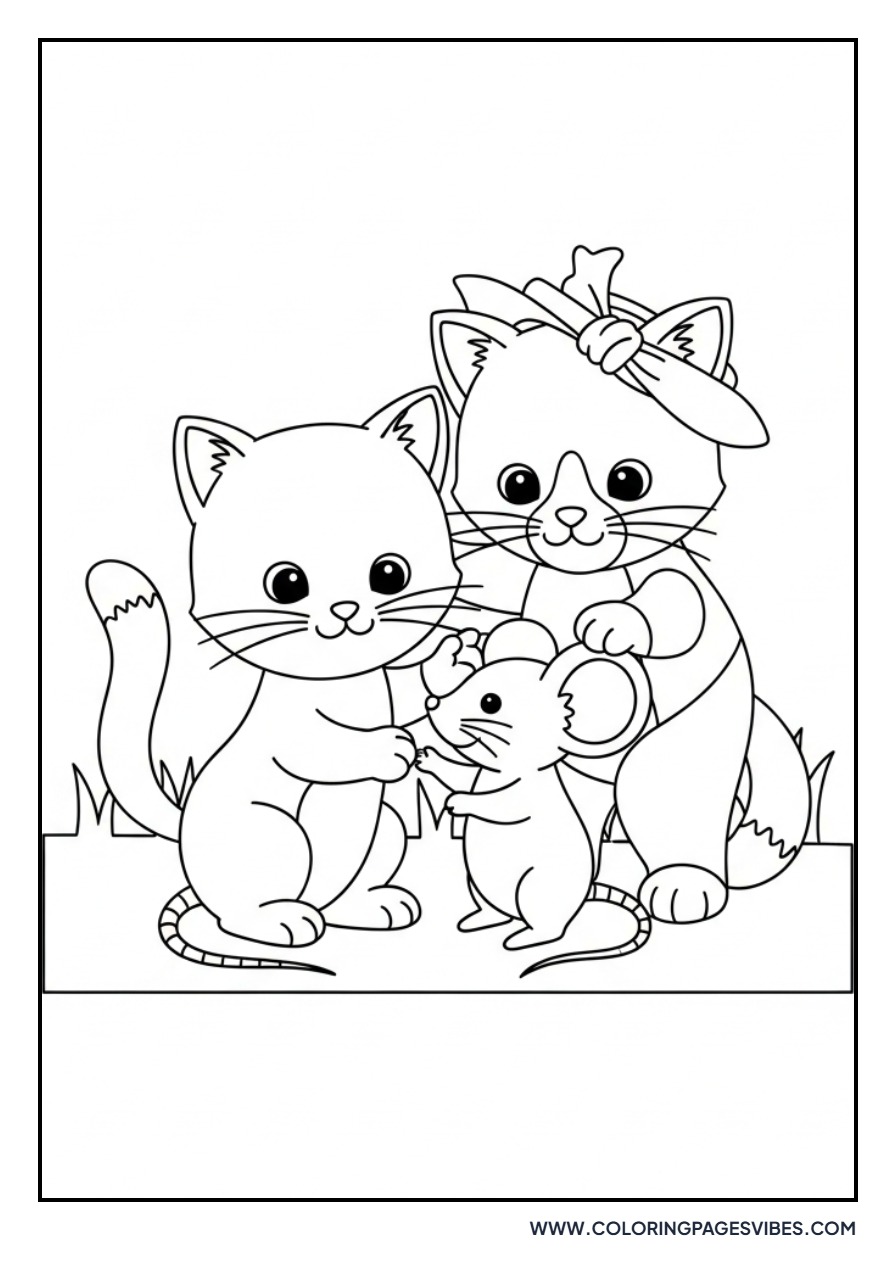 Cartoon Cat with Mouse