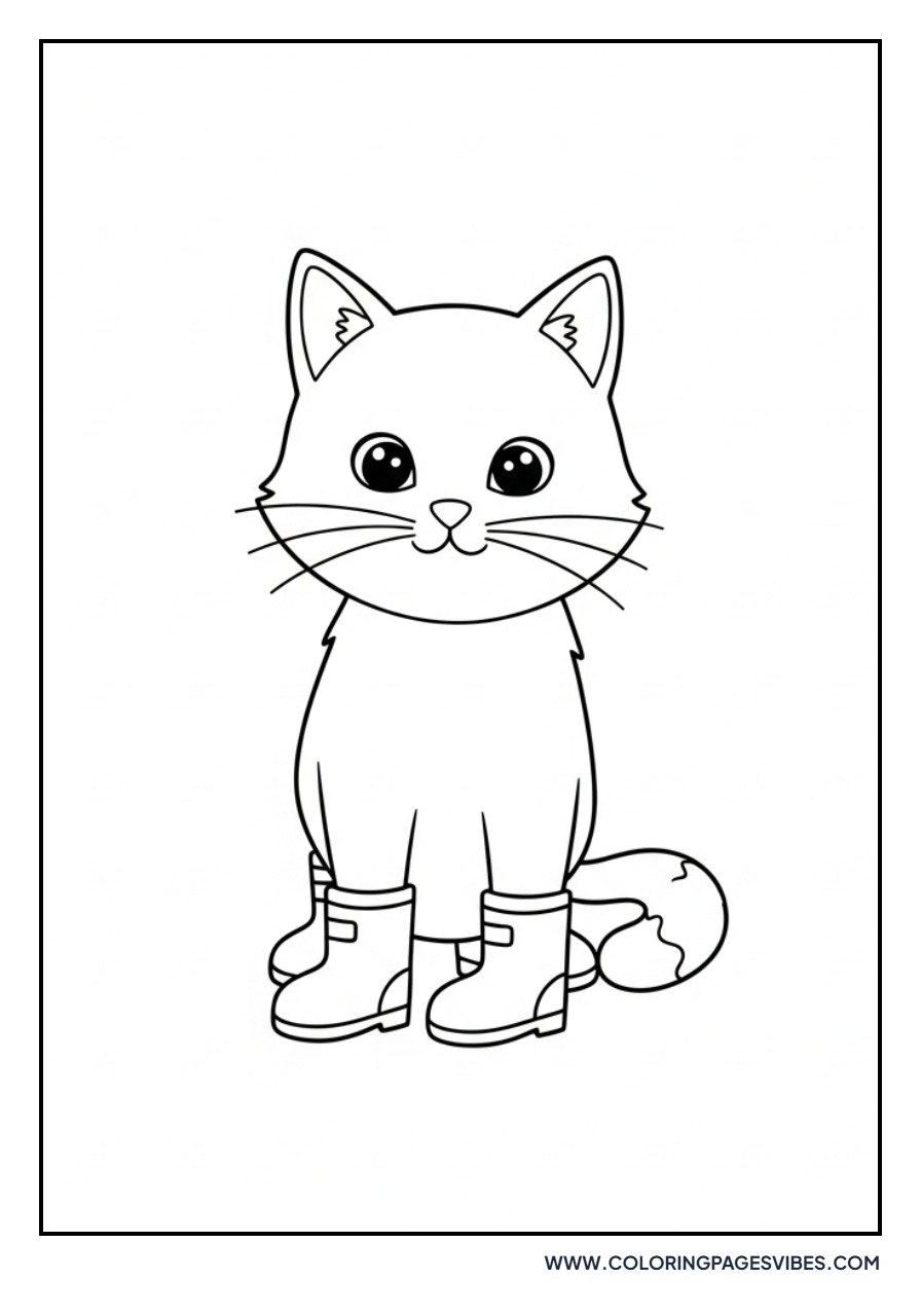 Cartoon Cat with Rain Boots