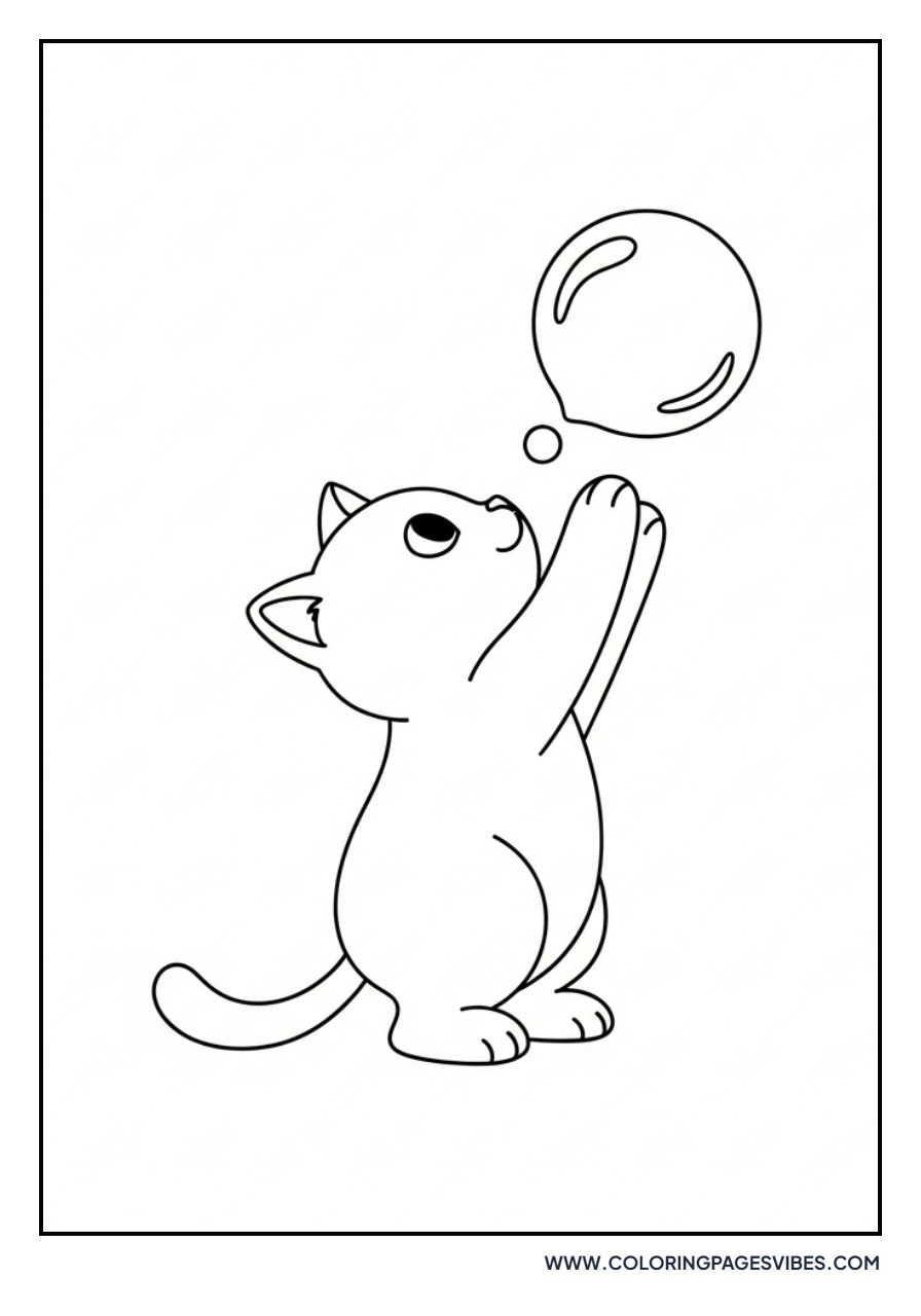 Cartoon Cat with Soap Bubbles
