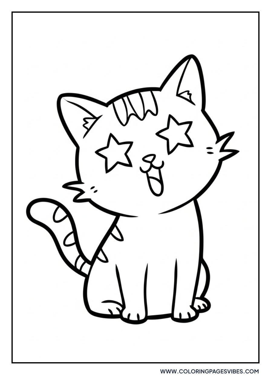 Cartoon Cat with Stars in Eyes
