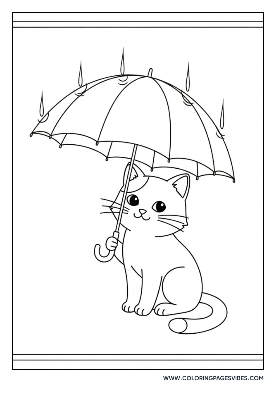 Cartoon Cat with Umbrella