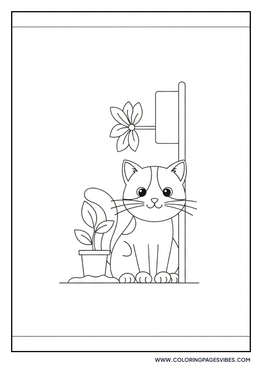 Cartoon Cat with Watering Can