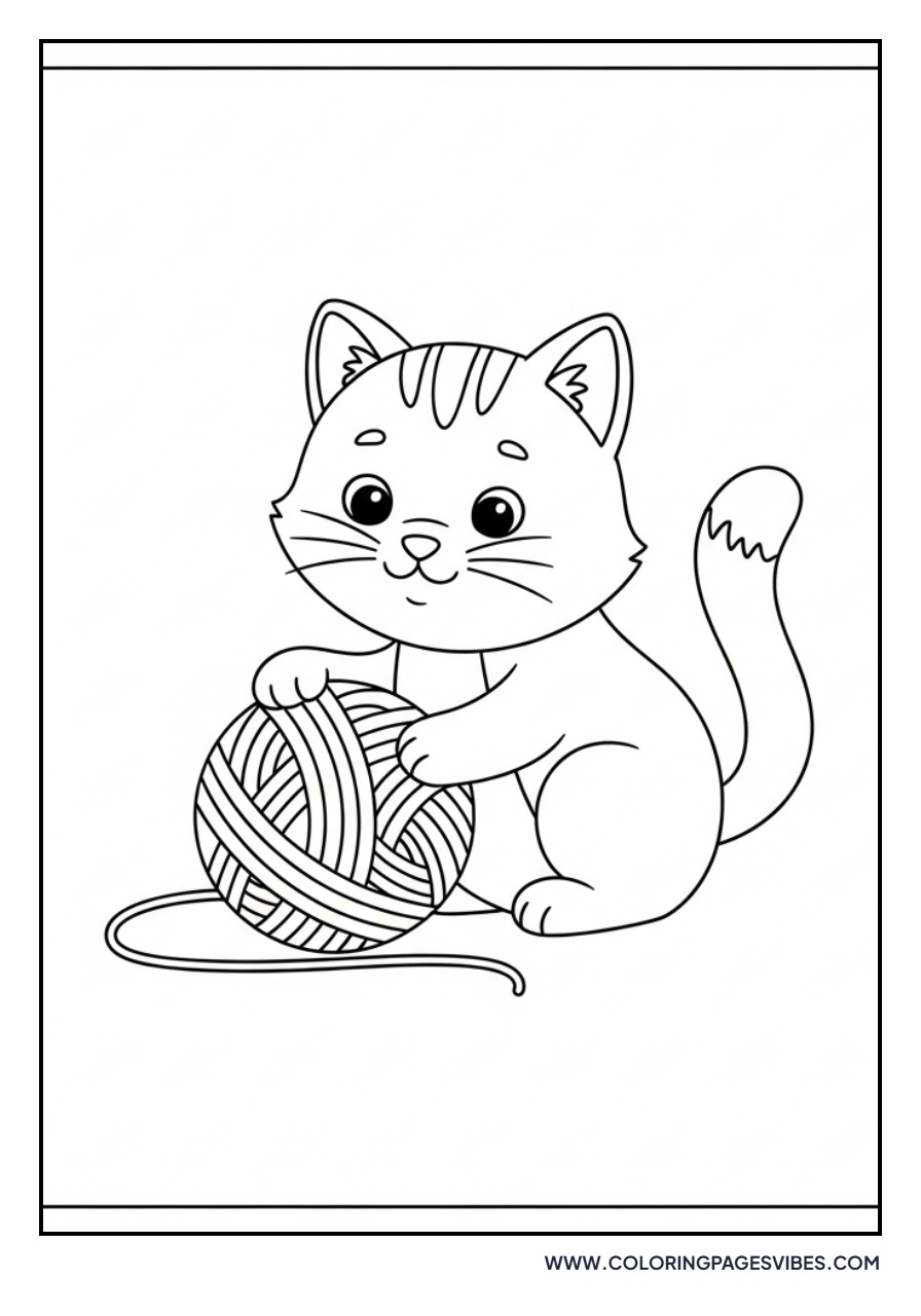 Cartoon Cat with Yarn