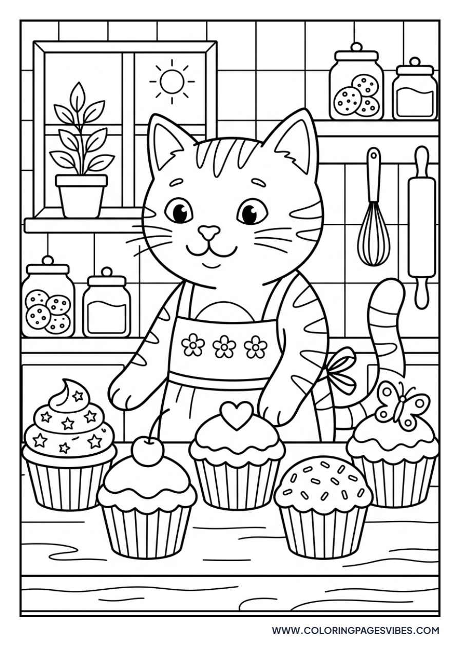 Baker Cat with Cupcakes