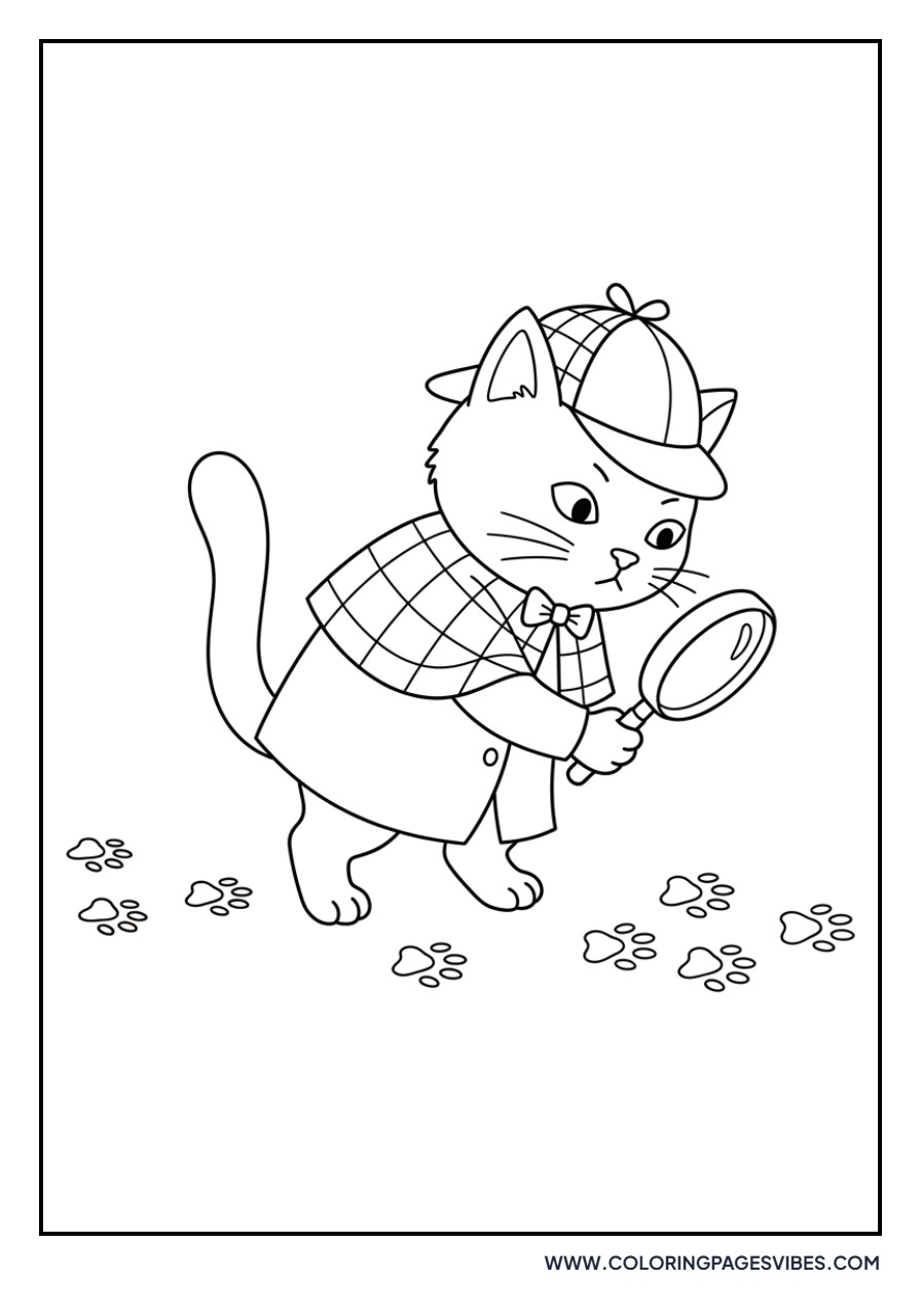 Detective Cat with Magnifying Glass