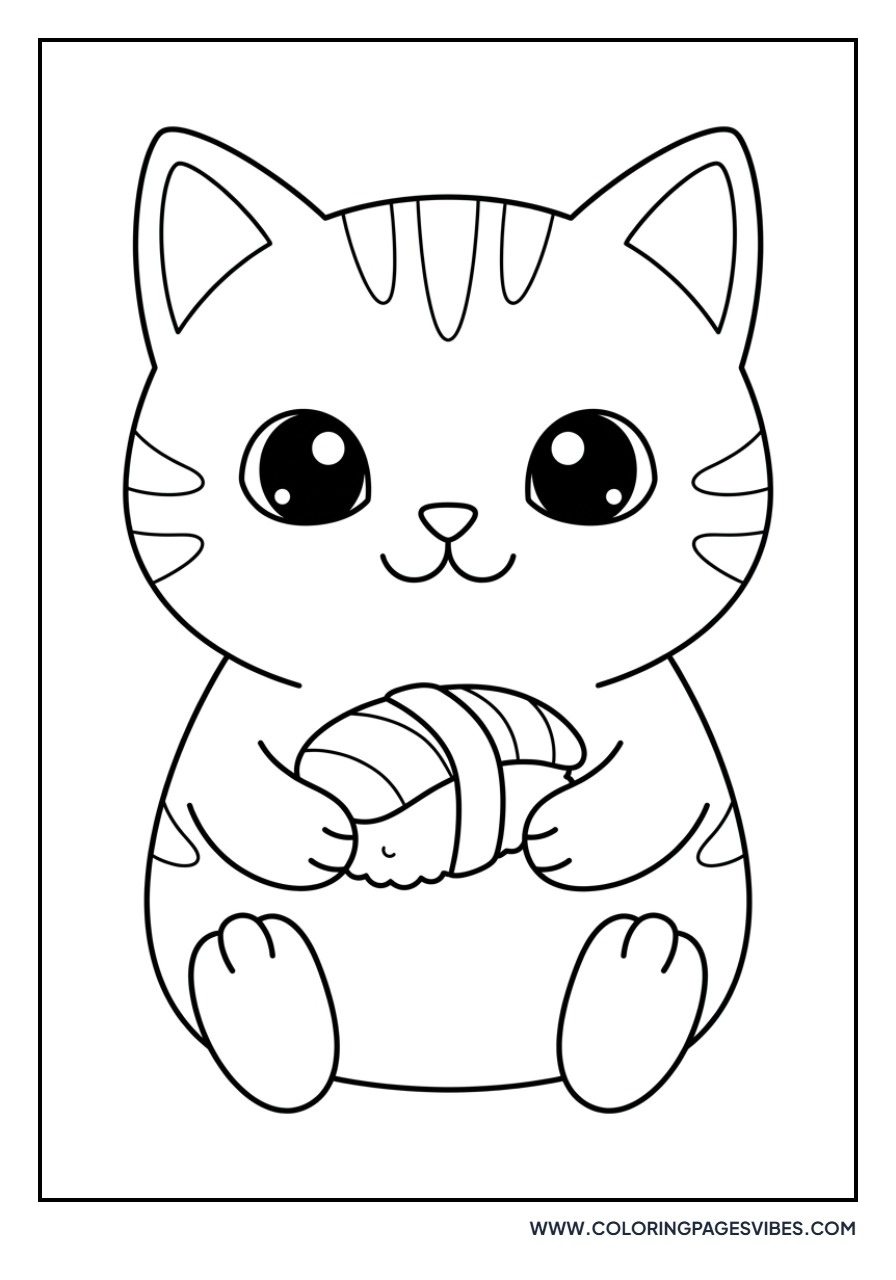 Kawaii Cat Eating Sushi