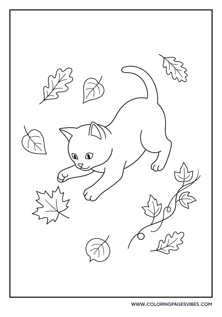 Kitten Playing with a Leaf