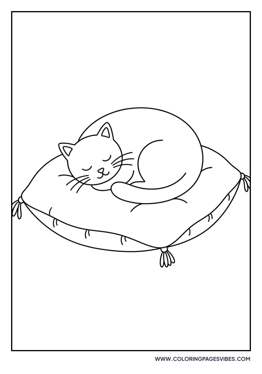 Sleeping Cat on a Pillow