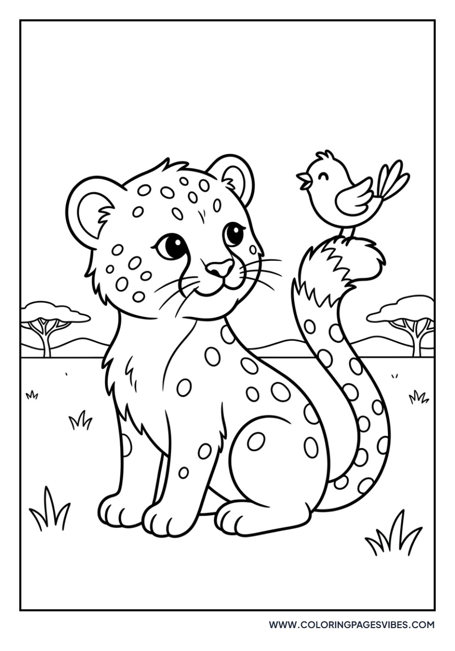 Cheetah Cub and Bird