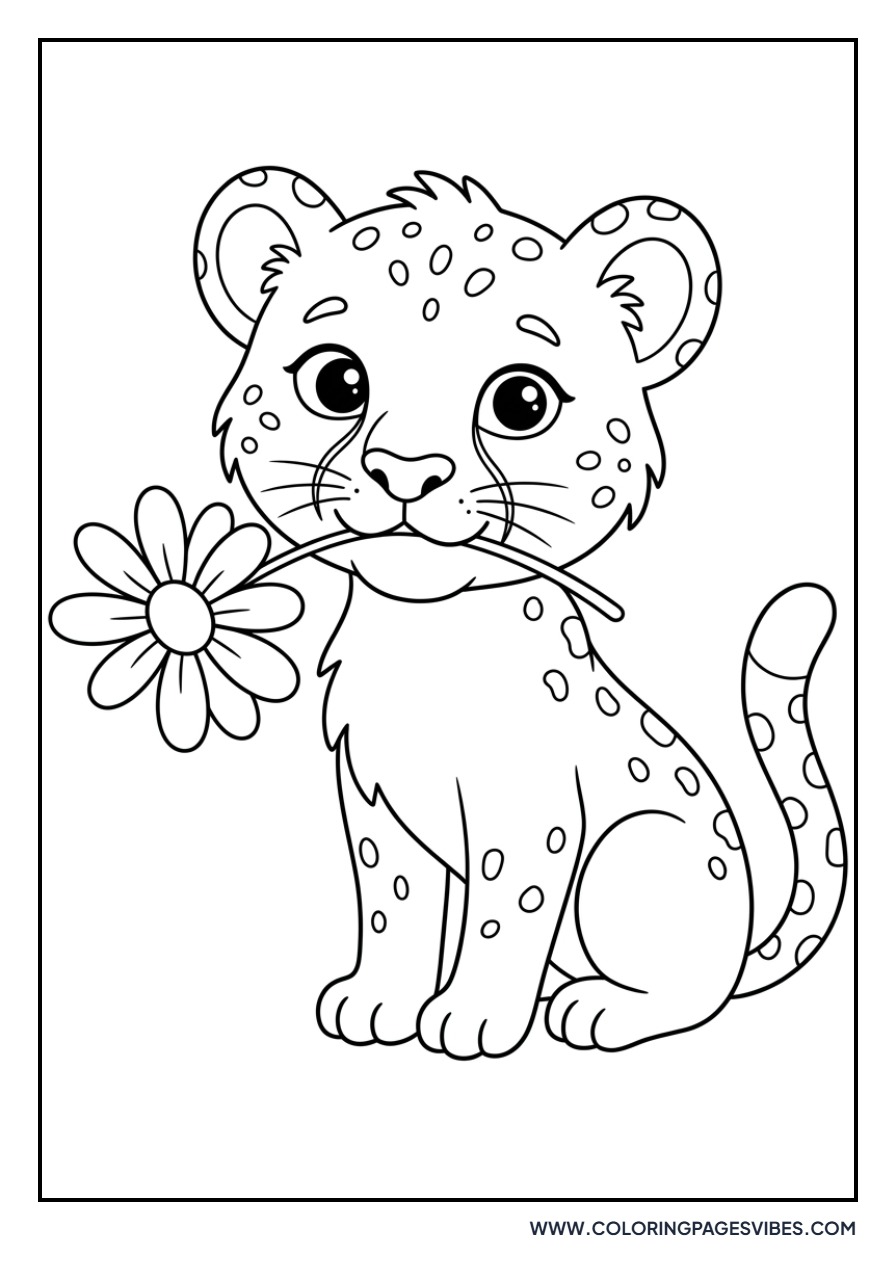 Cheetah Cub and Flower