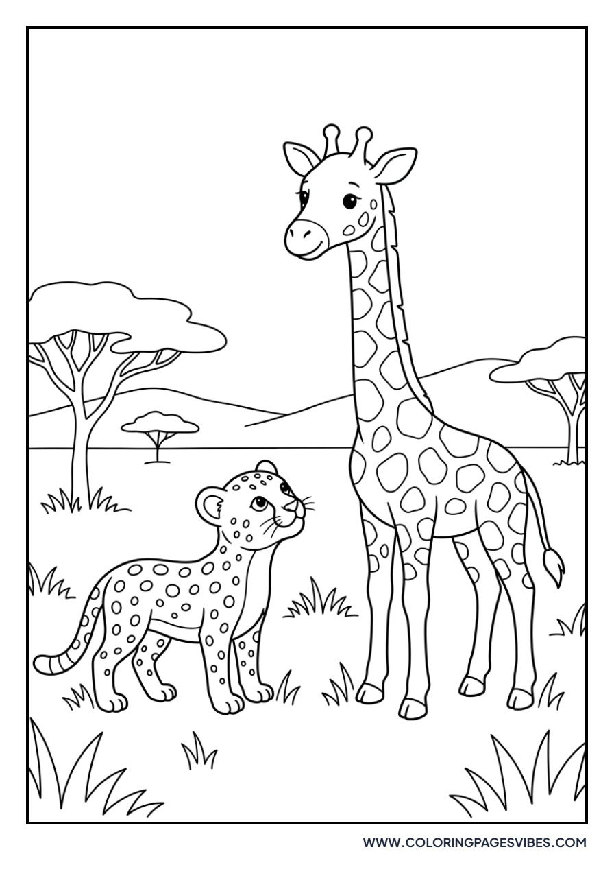 Cheetah Cub and Giraffe