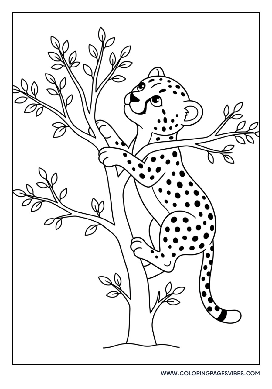 Cheetah Cub Climbing Tree