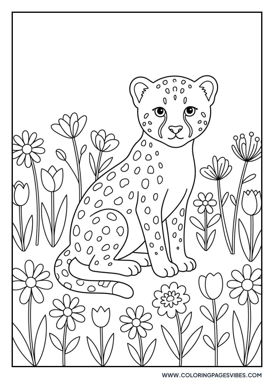 Cheetah Cub in a Flower Bed