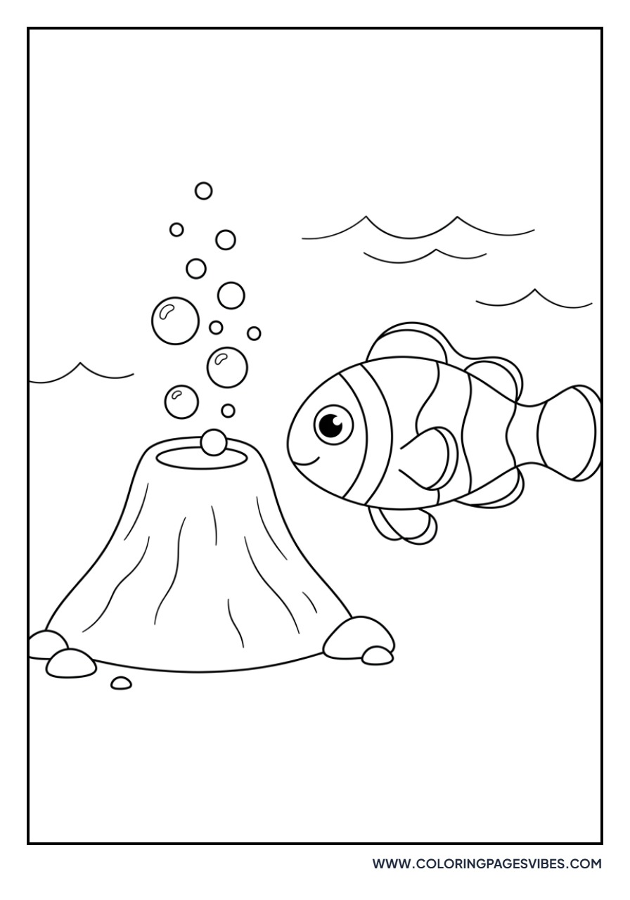 Clownfish and Bubbling Volcano