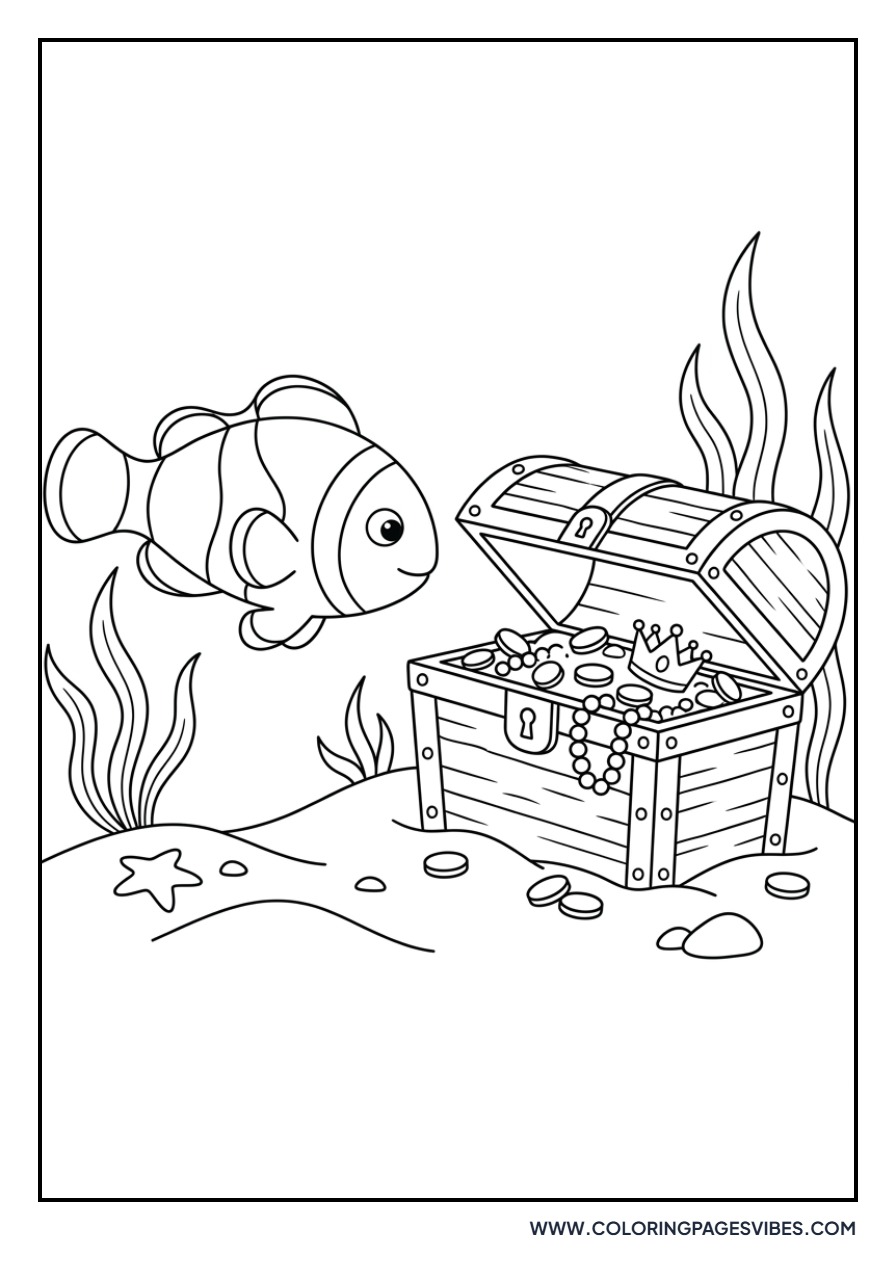 Clownfish Near a Treasure Chest