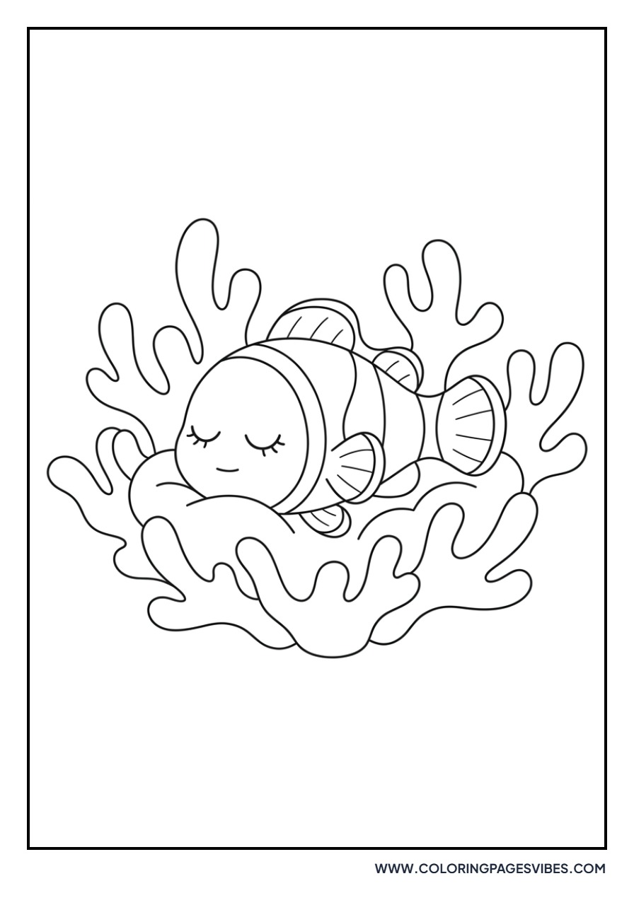 Sleepy Clownfish in Coral