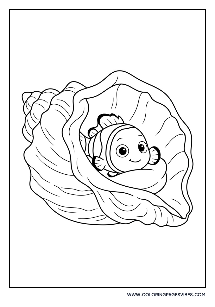 Tiny Clownfish in a Shell