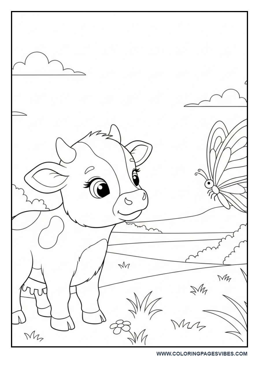 Baby Cow with Butterfly Scene