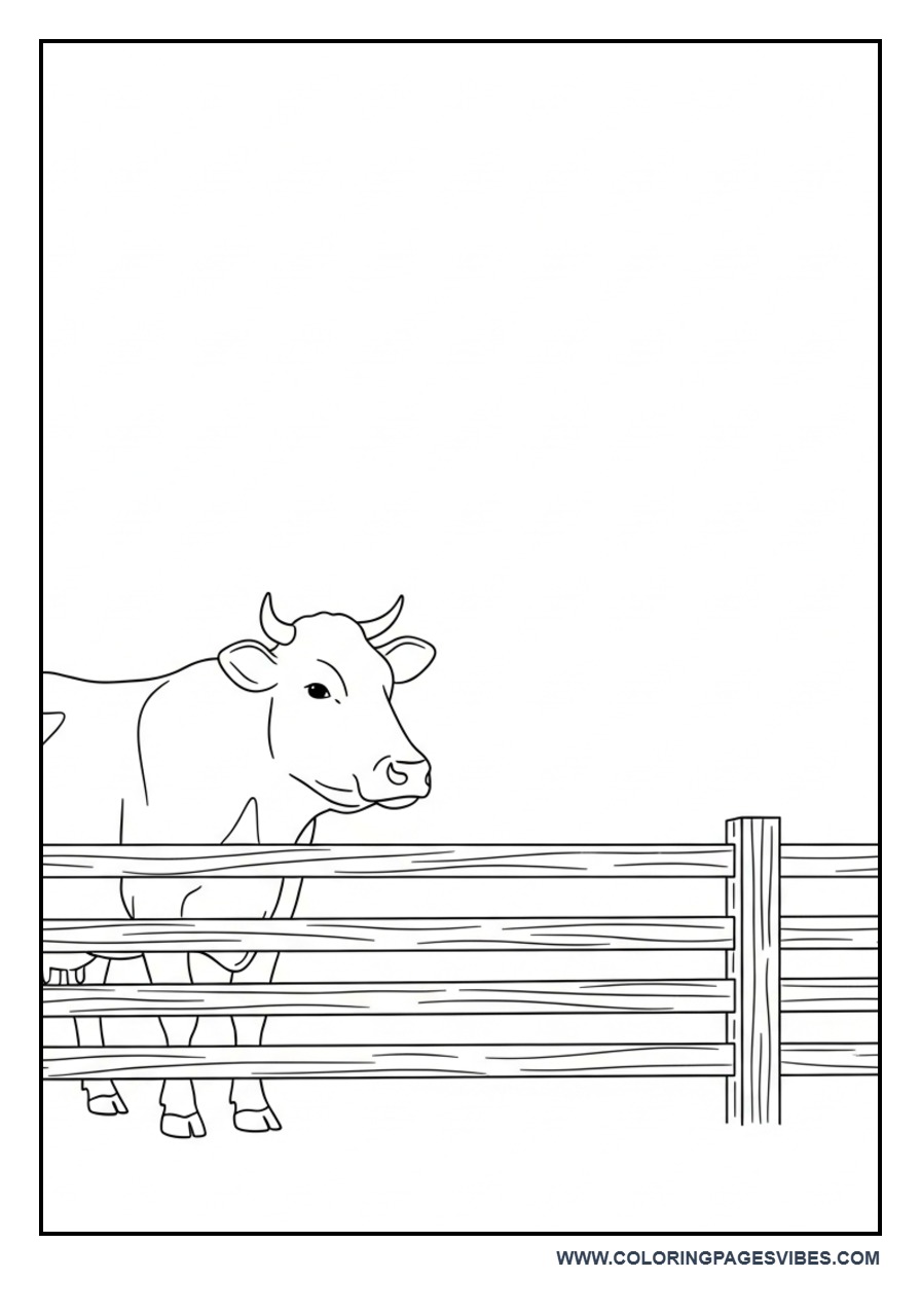 Cow and Fence Farm Scene