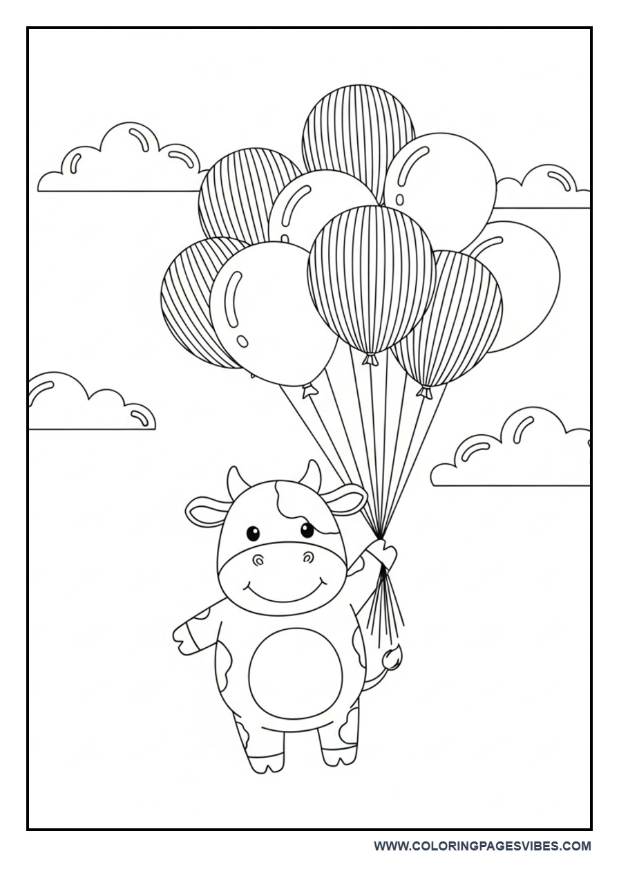 Cow Flying with Balloons