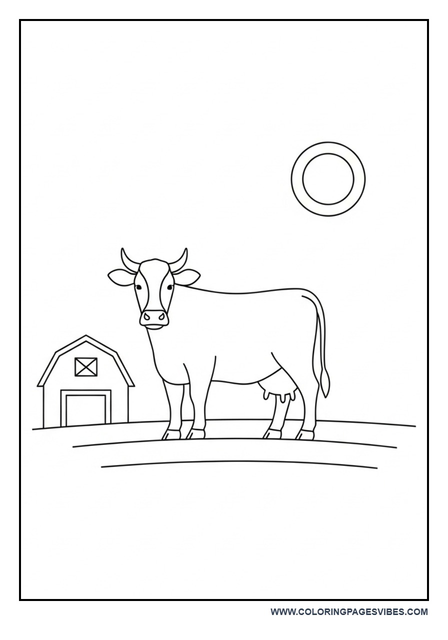 Cow in Farm Scene