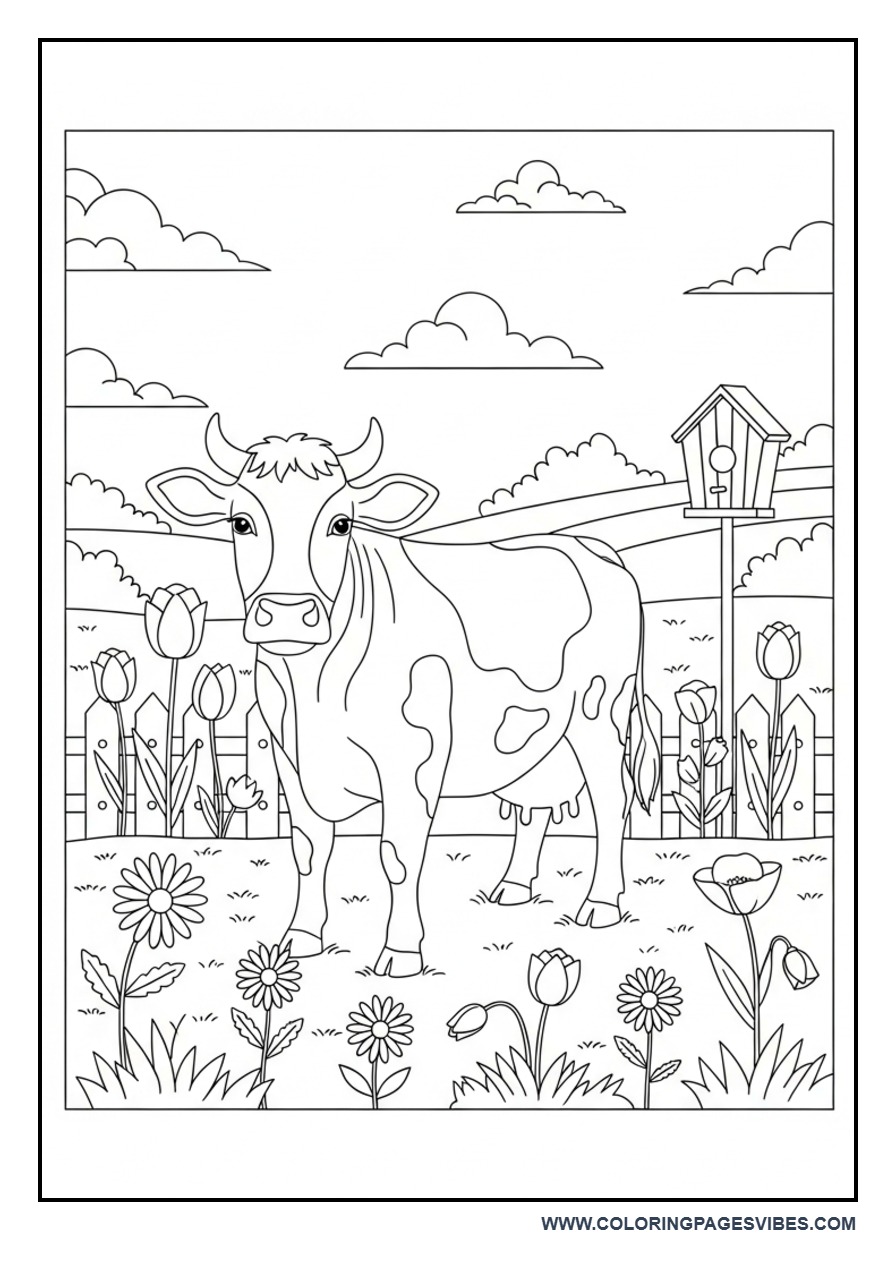 Cow in Flower Garden