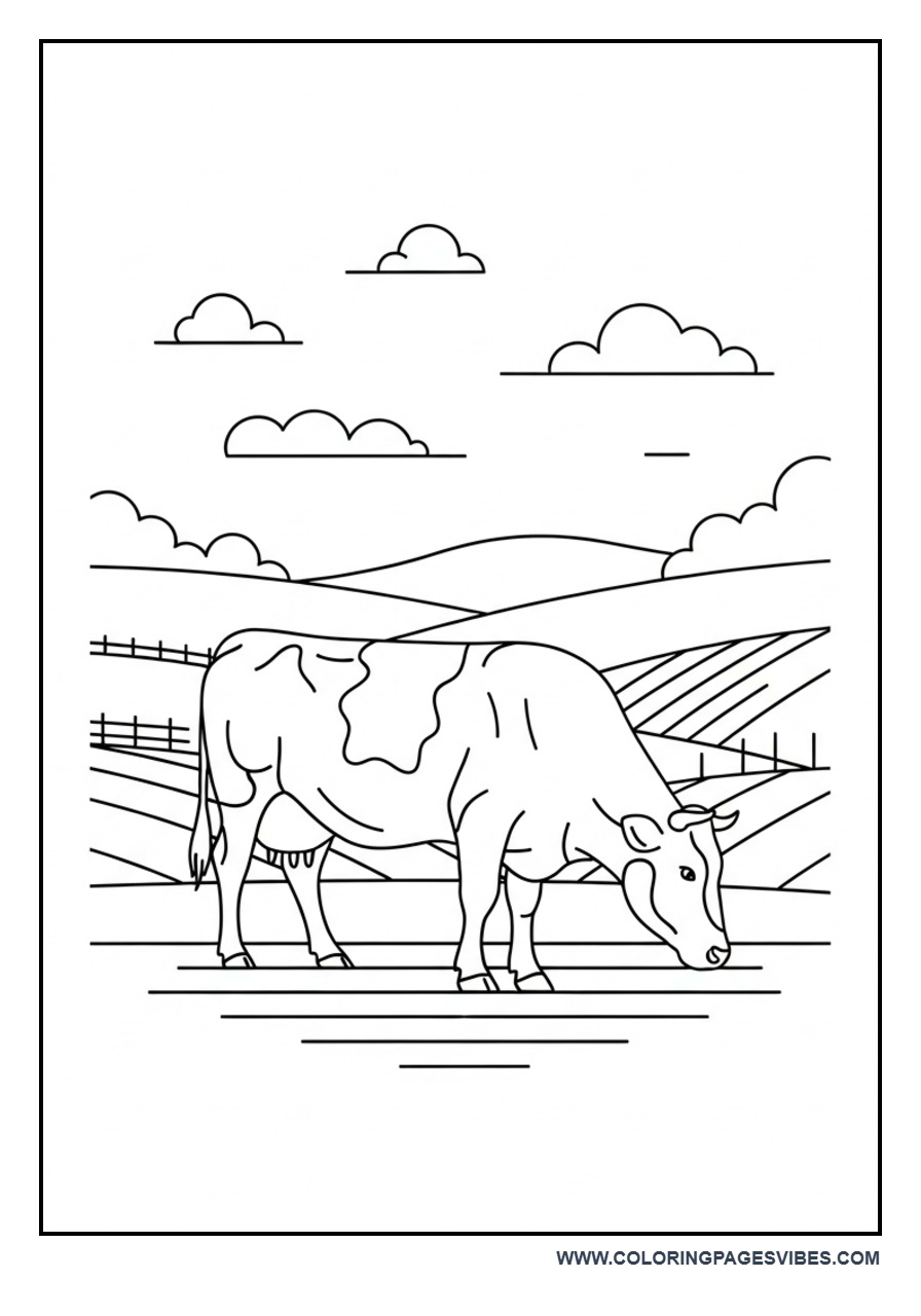 Cow in Open Farm Landscape