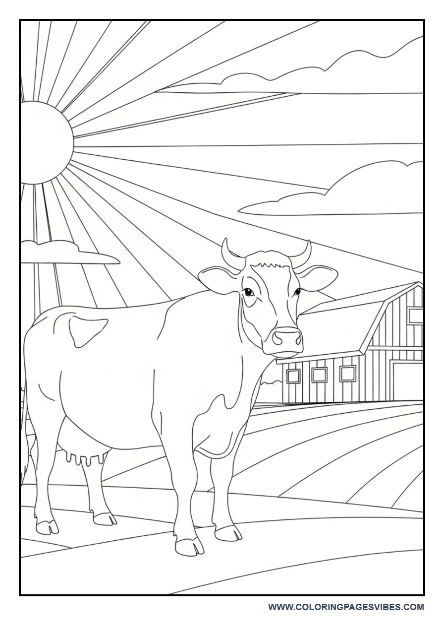 Cow with Simple Barn Landscape