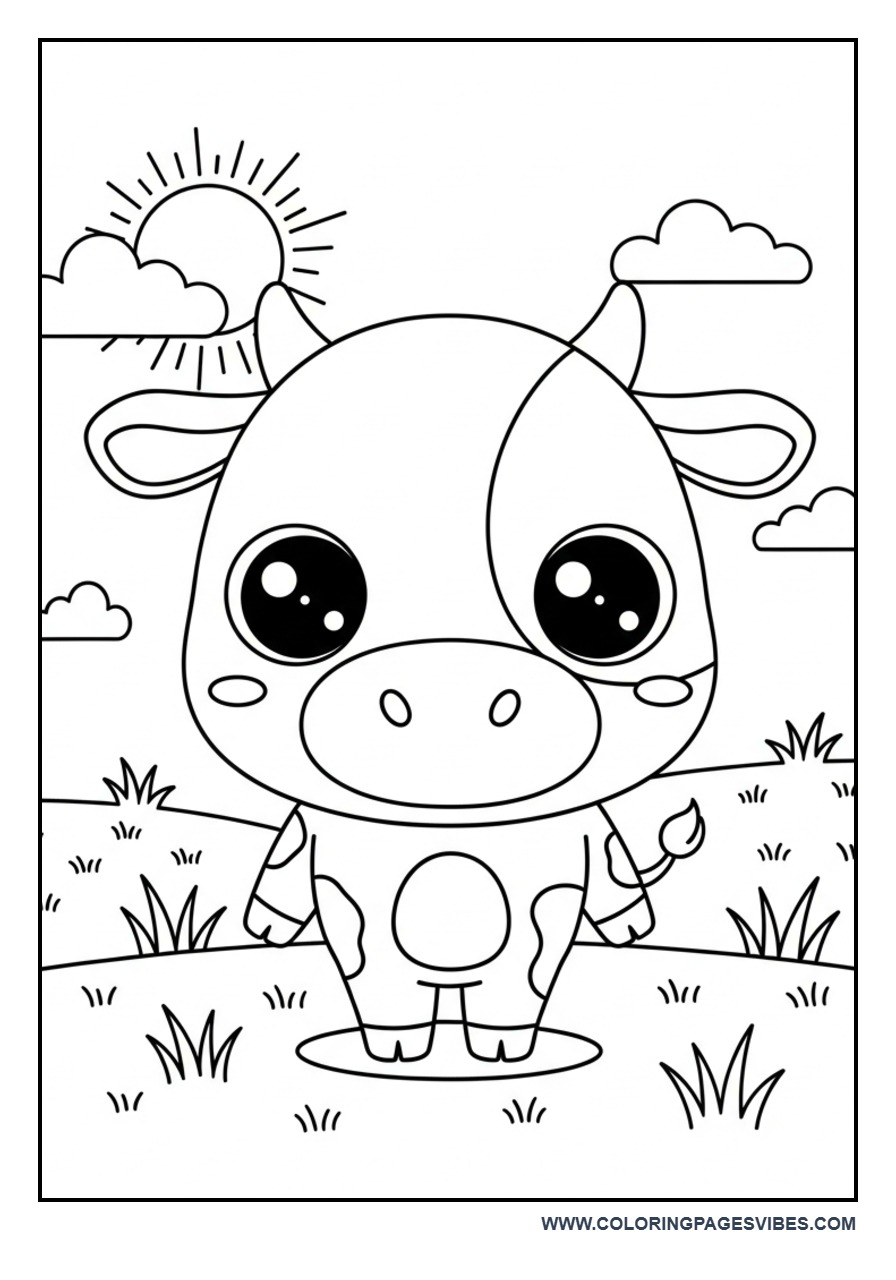 Cute Cow with Big Eyes in Field