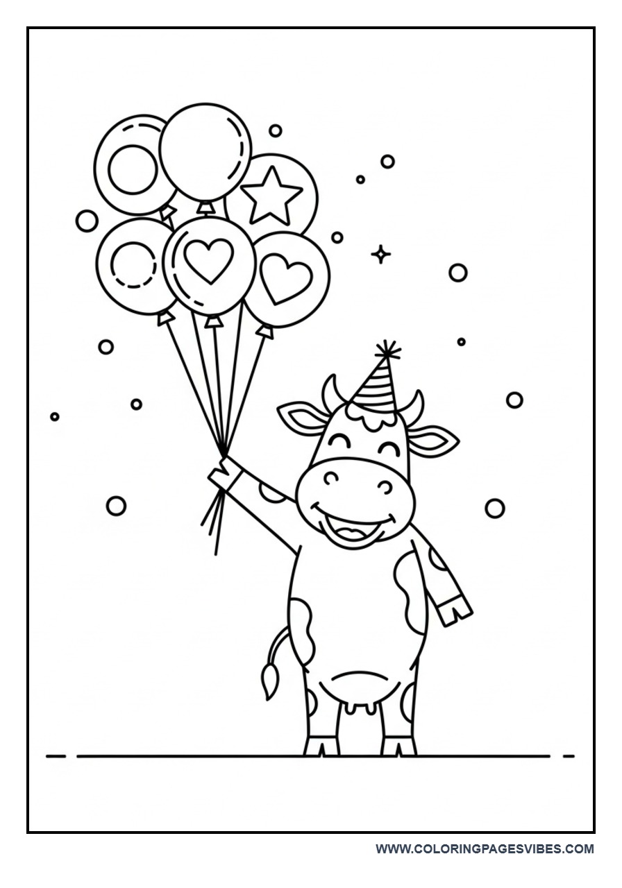 Funny Cow with Party Balloons