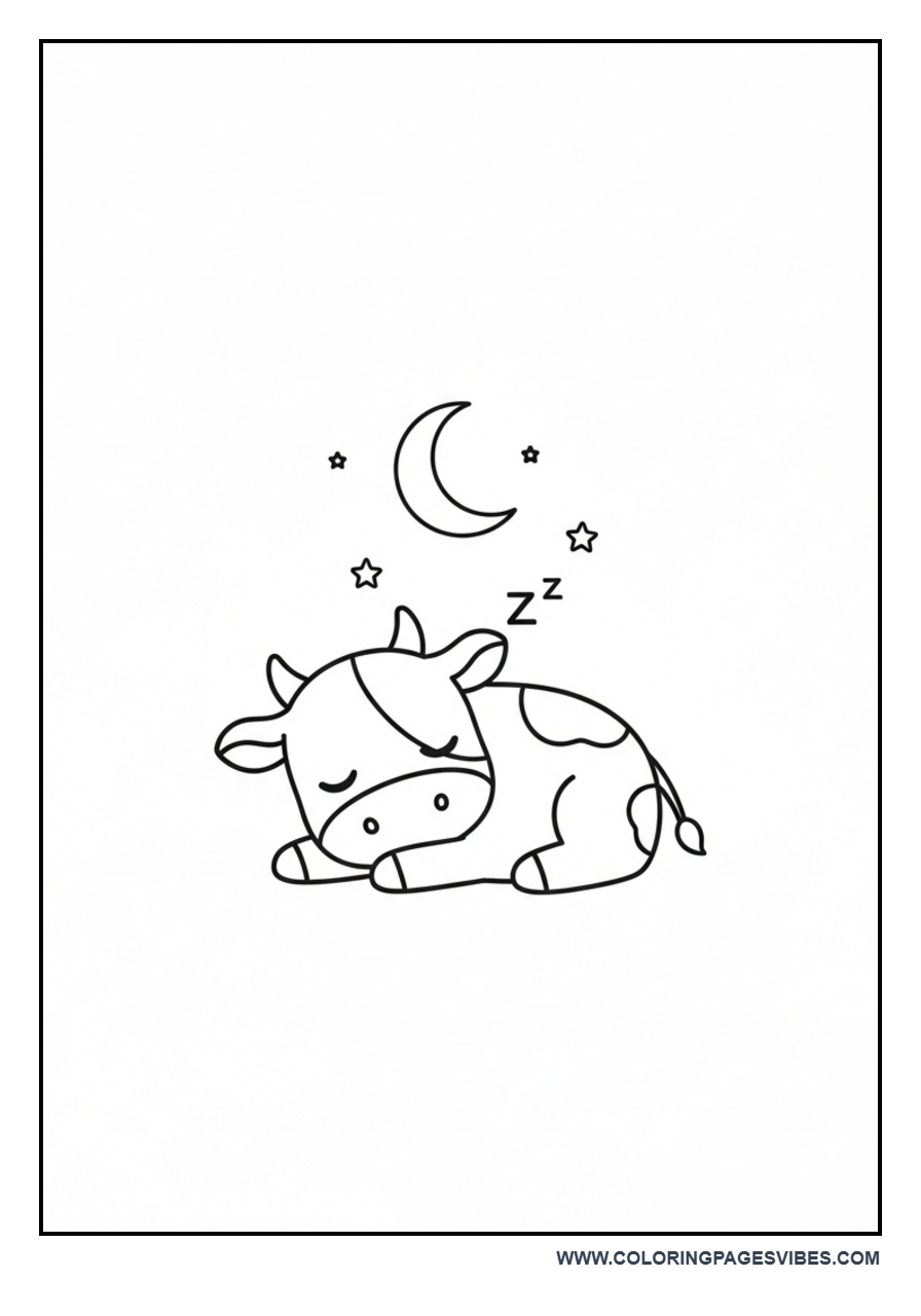 Sleeping Kawaii Cow with Moon