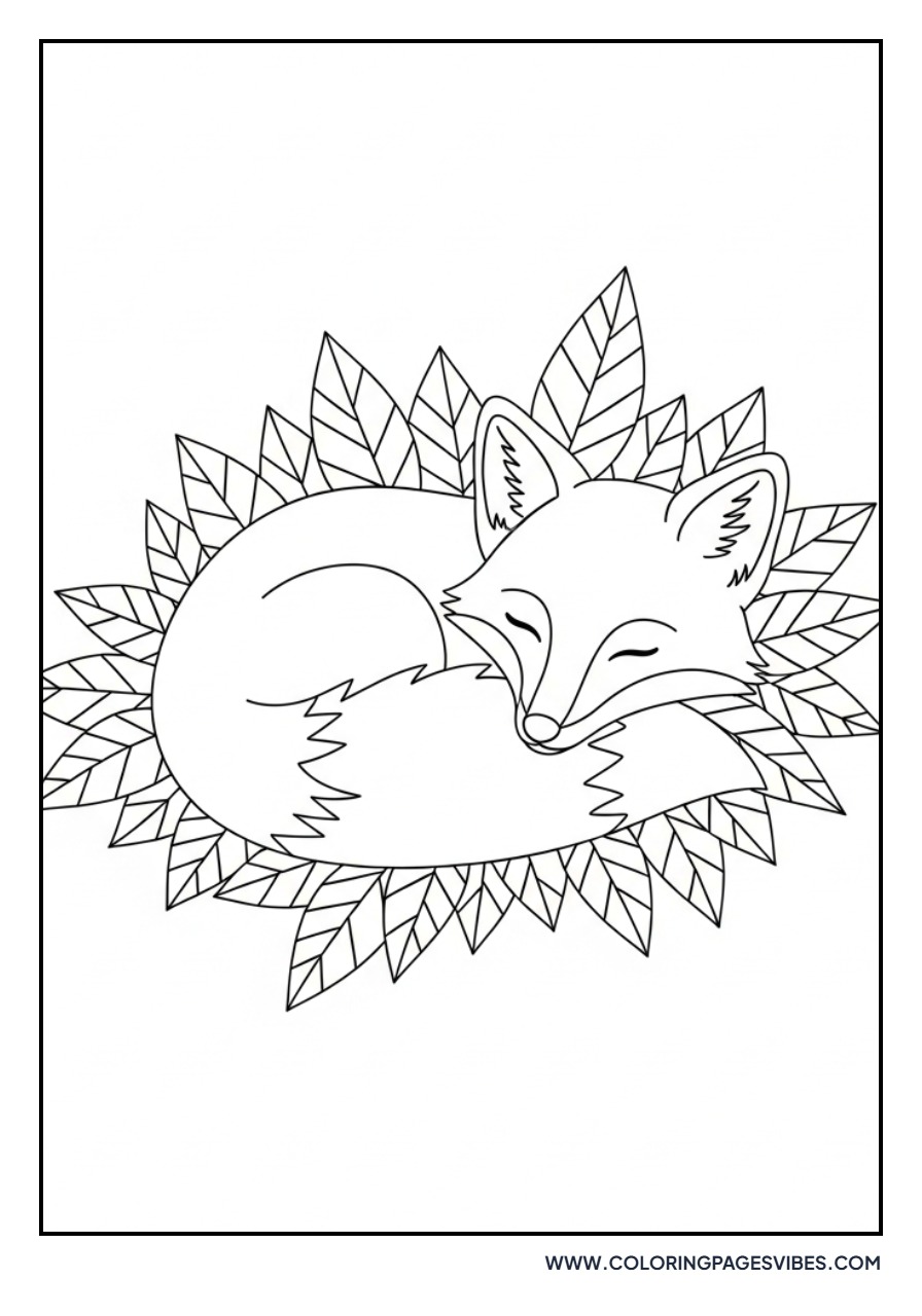Fox Sleeping in Leaves