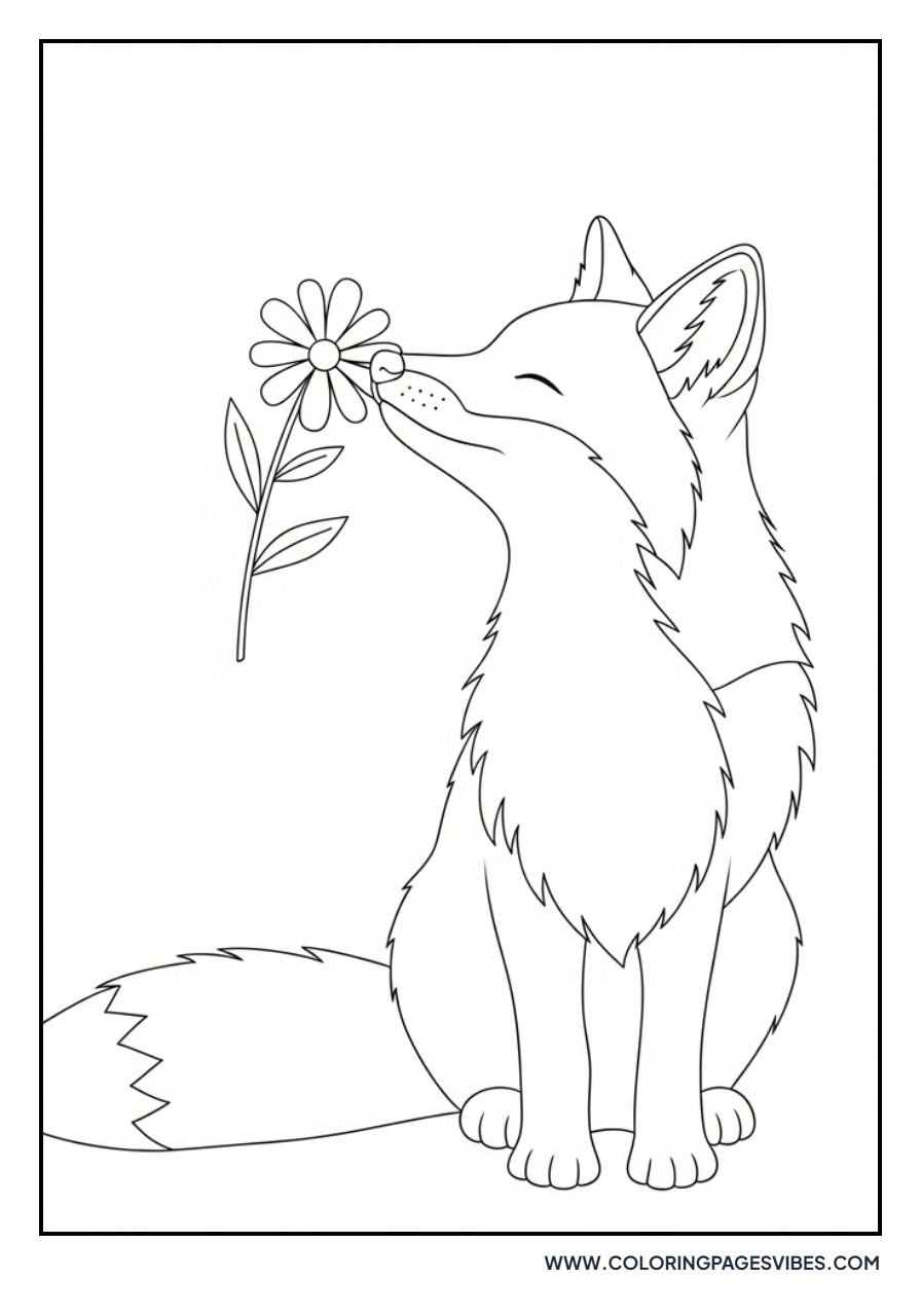 Fox Sniffing a Flower
