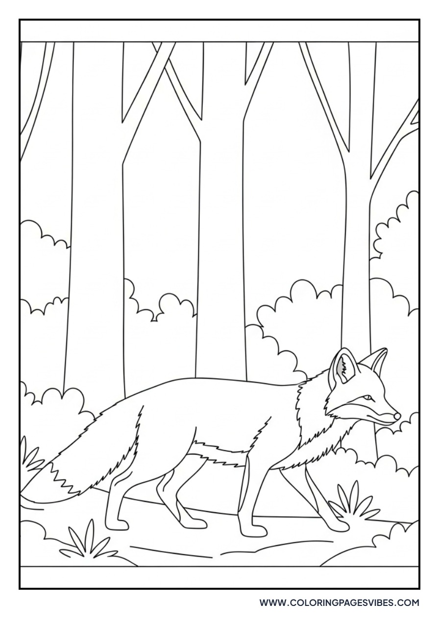 Fox Walking Through Forest