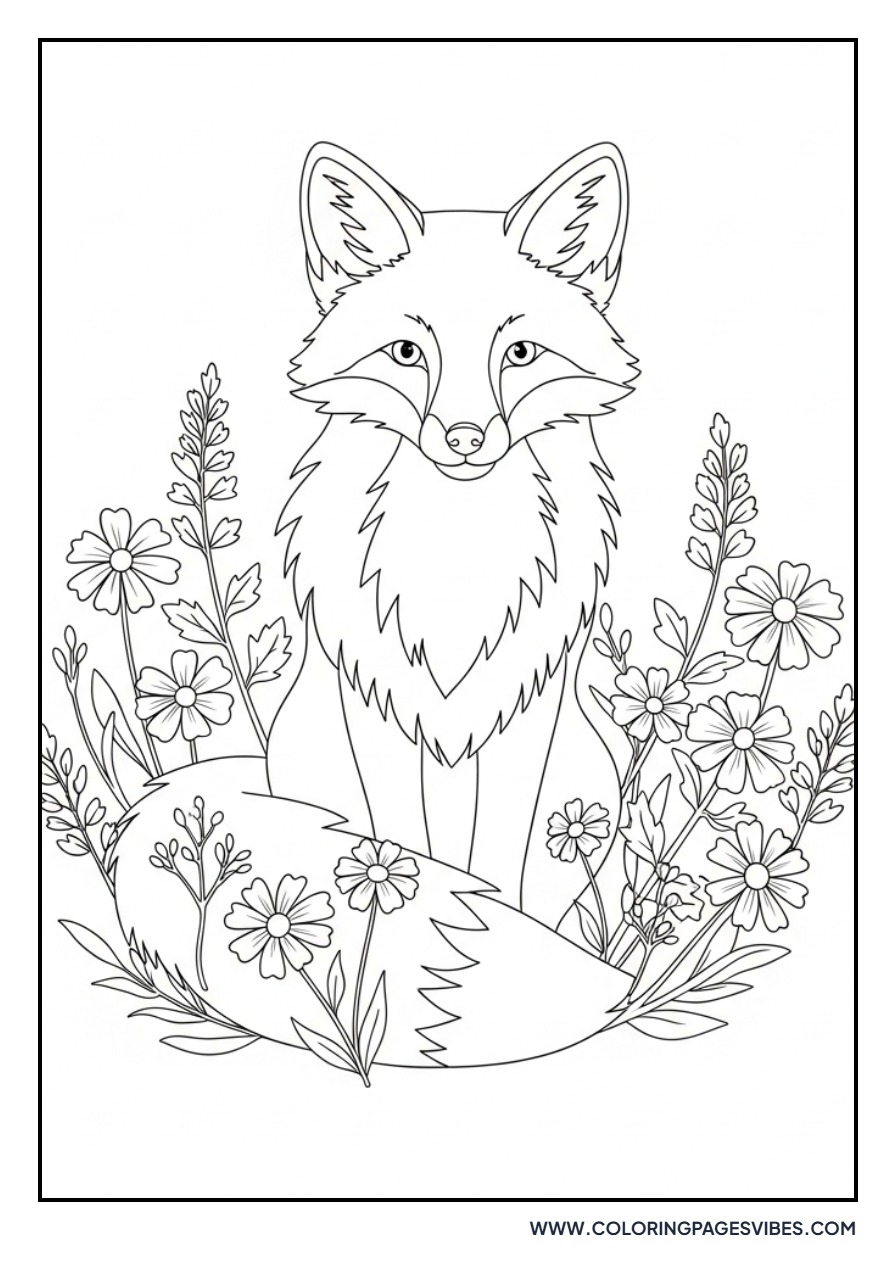 Fox with Wild Flowers