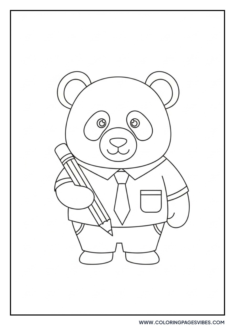 Panda Holding a Pencil