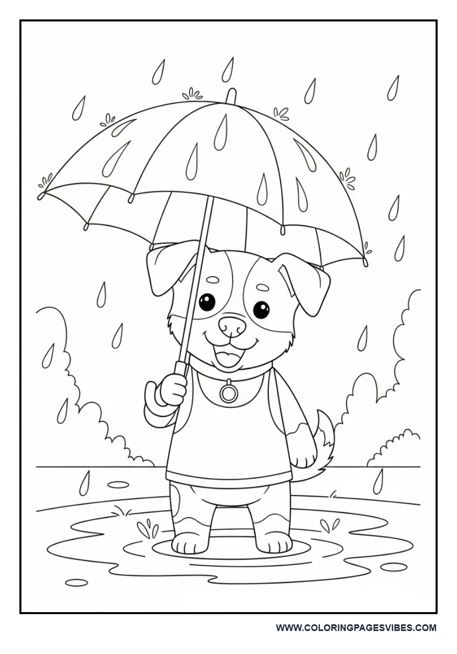 Dog in Rain with Umbrella