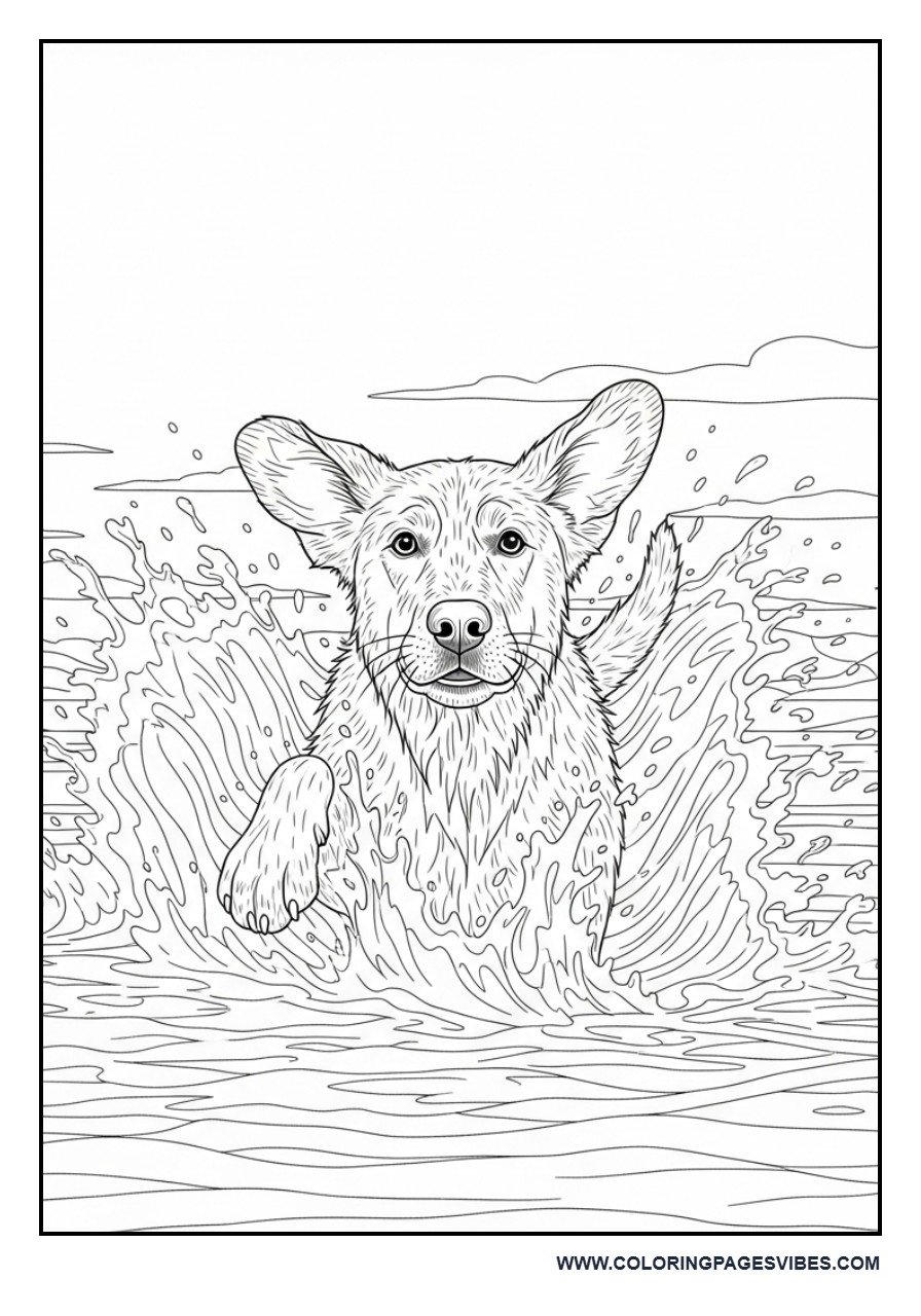 Dog Playing in Water Scene