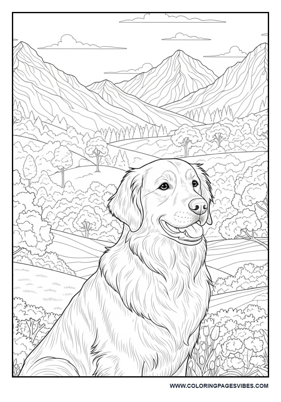 Dog Sitting in Nature Scene