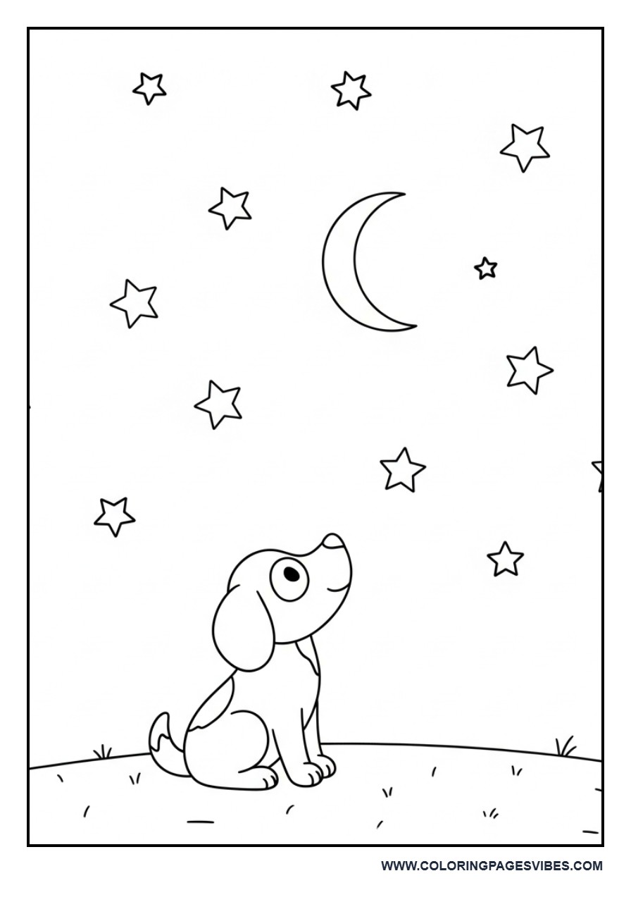 Dog Stargazing Night Scene