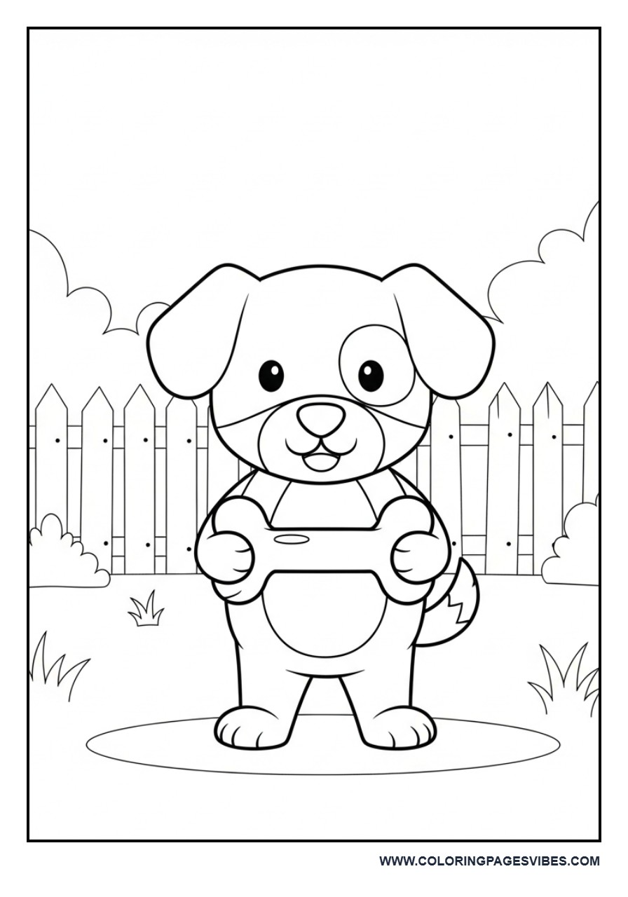 Dog with Bone in Backyard