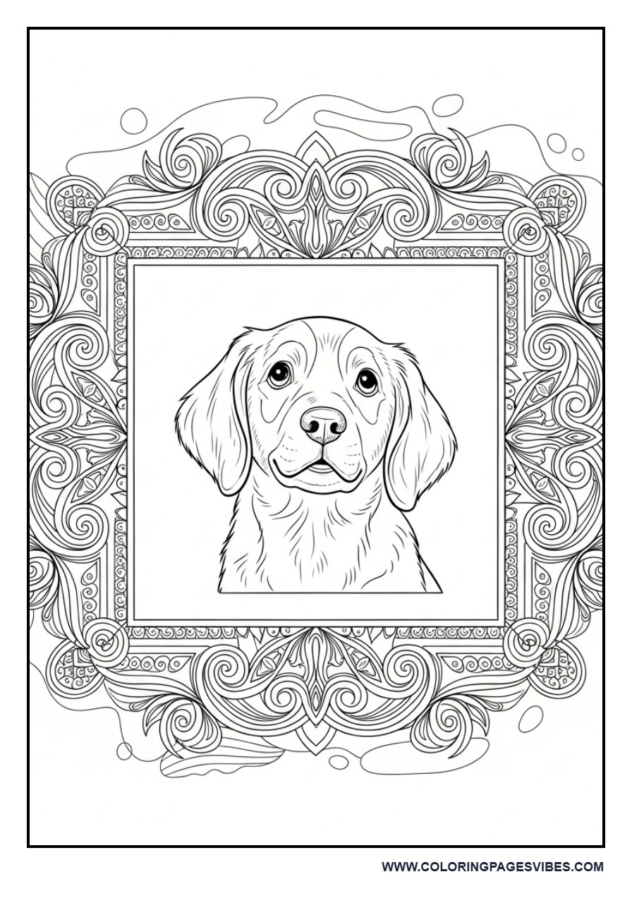 Dog with Decorative Frame Border