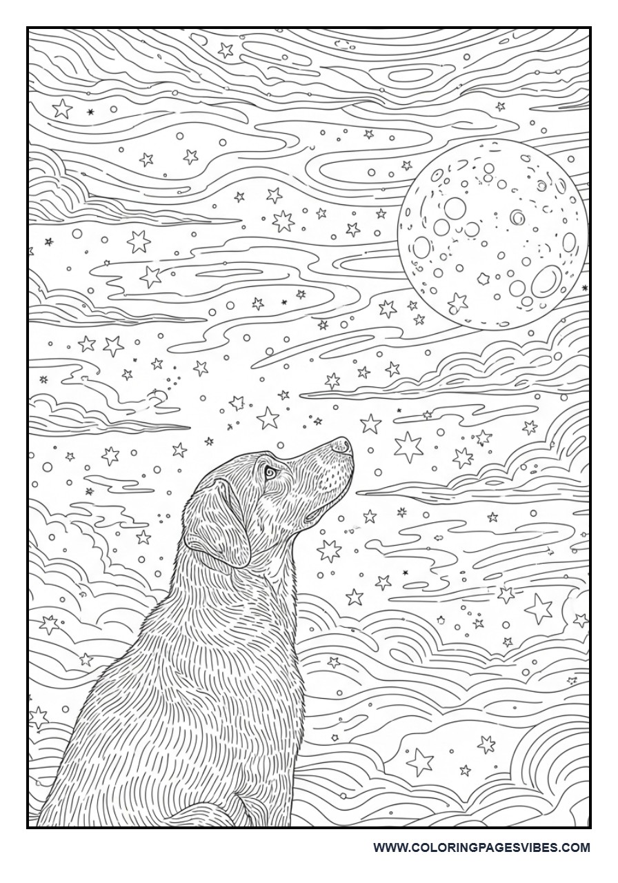 Dog with Dreamy Night Sky